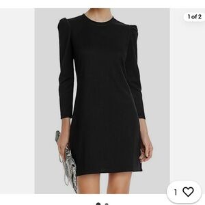 Aqua Women's Black Puff-Sleeve Rib-Knit Solid Mini Shift Dress Size Small